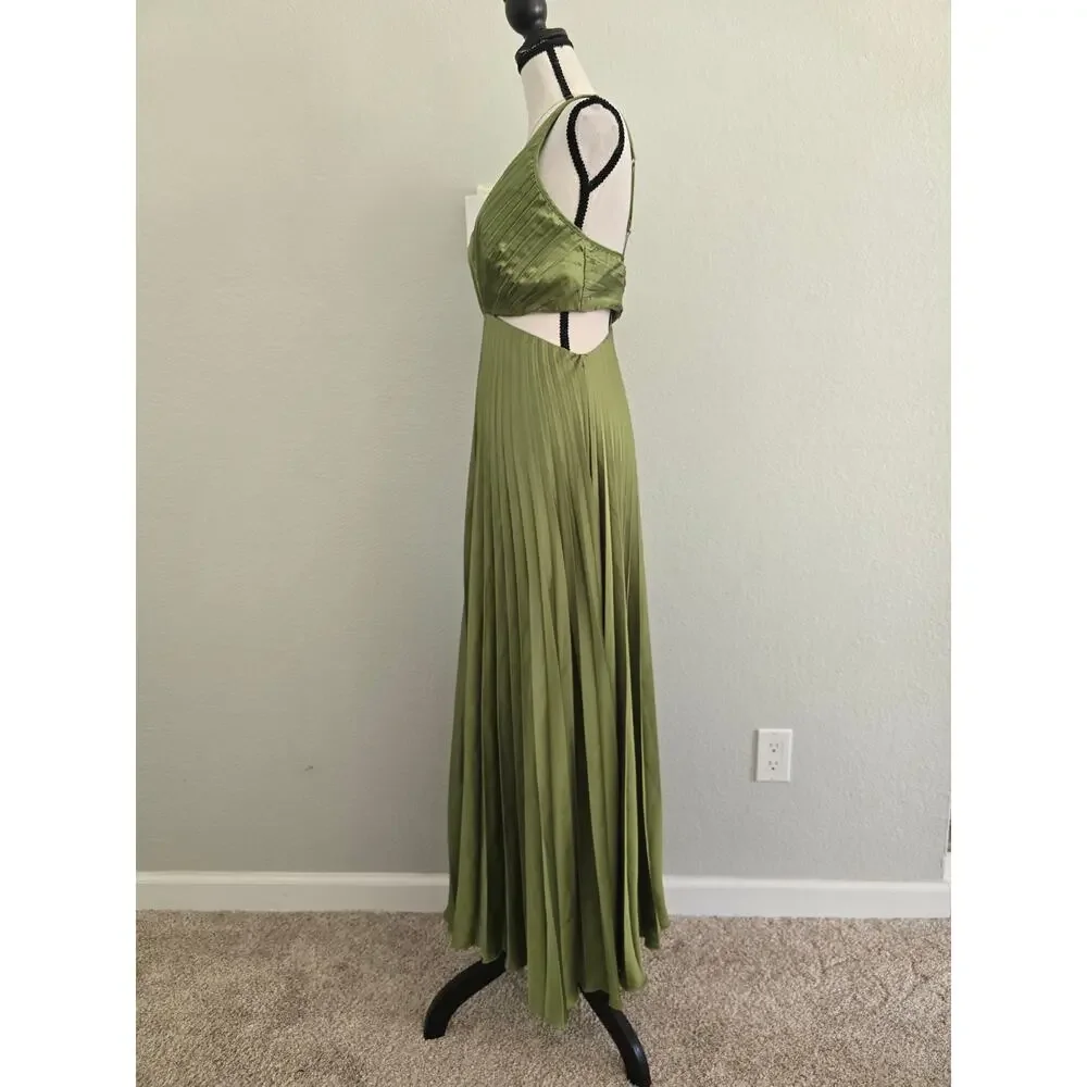 Abercrombie & Fitch Green Pleated Maxi Dress Sz S Cutout Open Back Wedding Guest - Picture 5 of 13